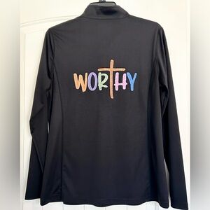 Upcycled Women's Black 1/4 Zip Performance Top with Hand Painted Design
